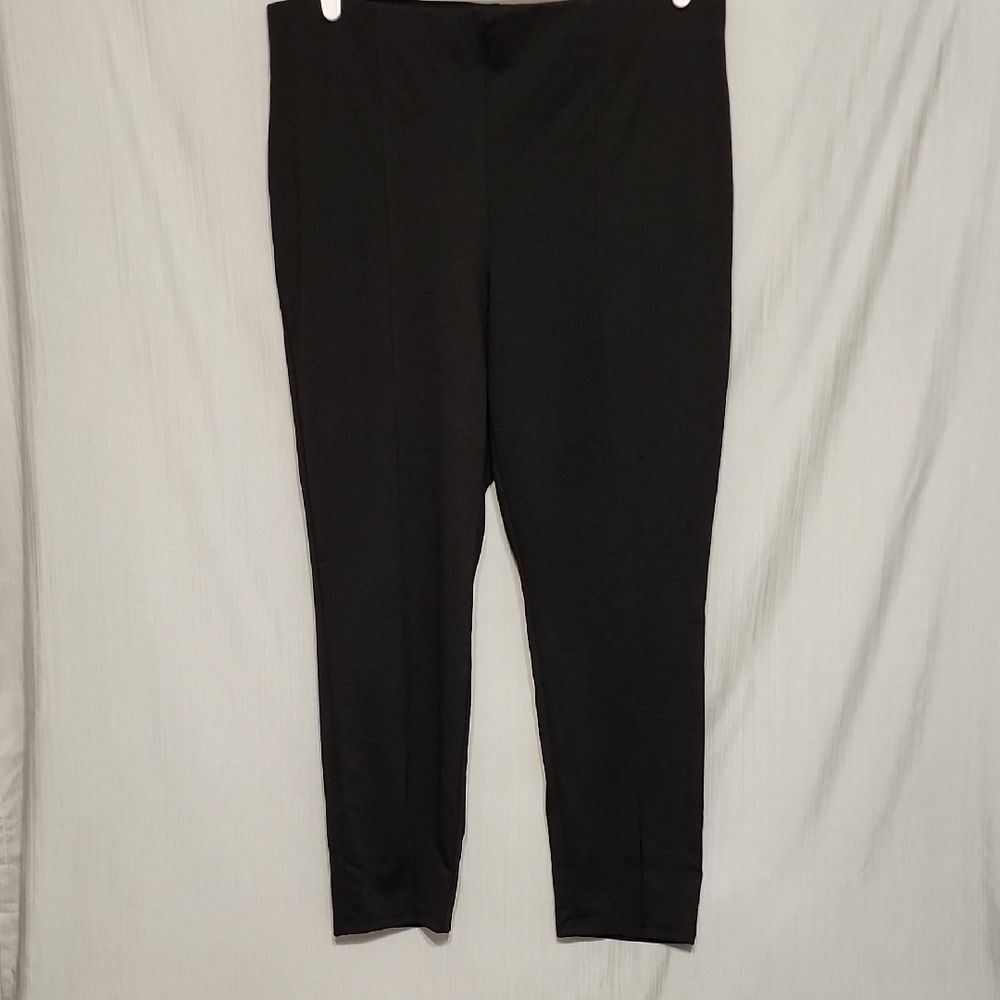 Ruby Rd. Black Pull On Trousers Stretch Ankle Slit Dress Pants Womens Size LP